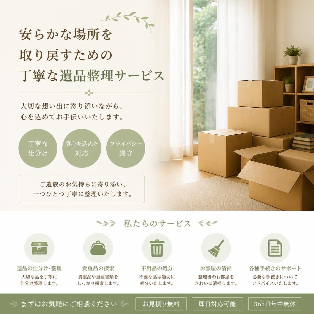 安らかな場所を取り戻すための丁寧な遺品整理サービス