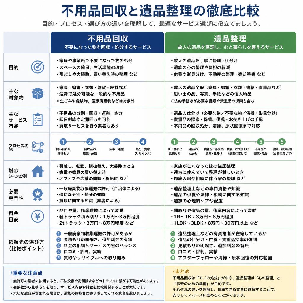 不用品回収と遺品整理の違い