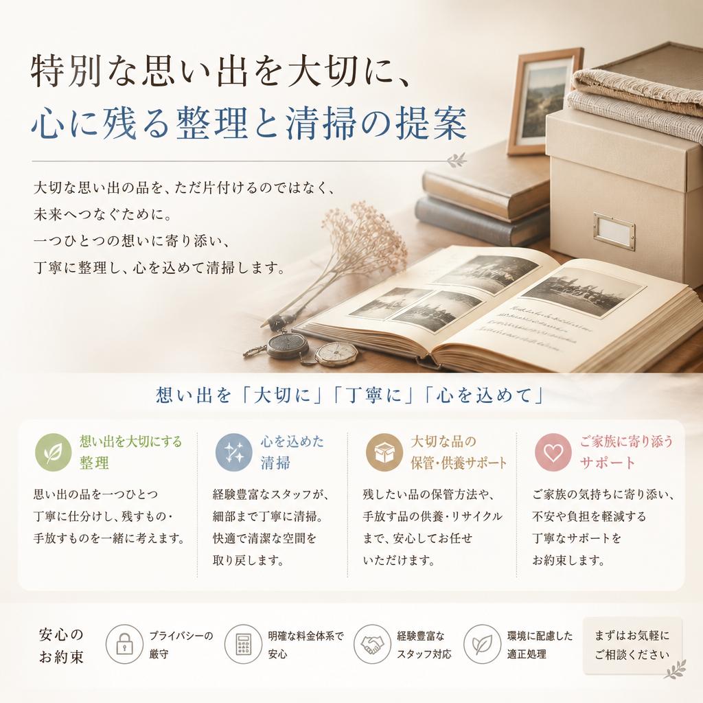 特別な思い出を大切に、心に残る整理と清掃の提案