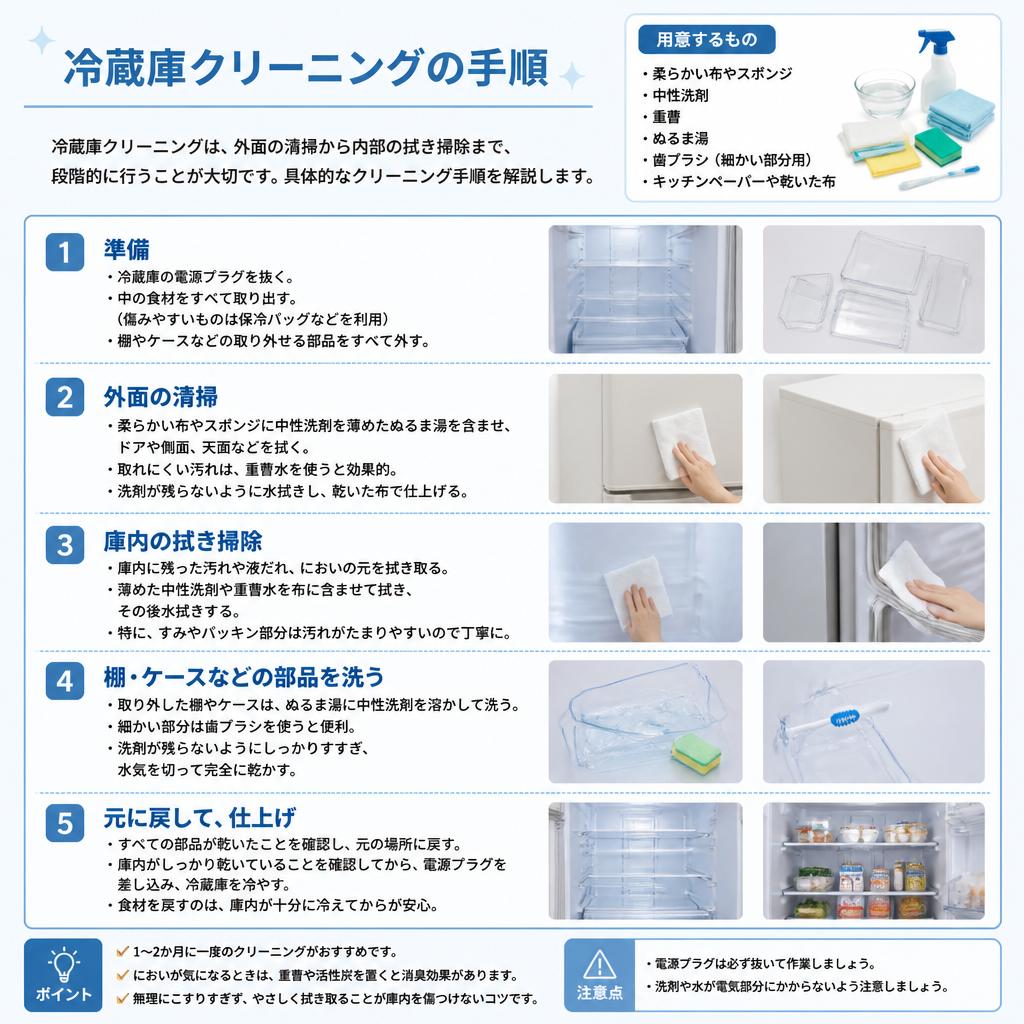 冷蔵庫クリーニングの手順