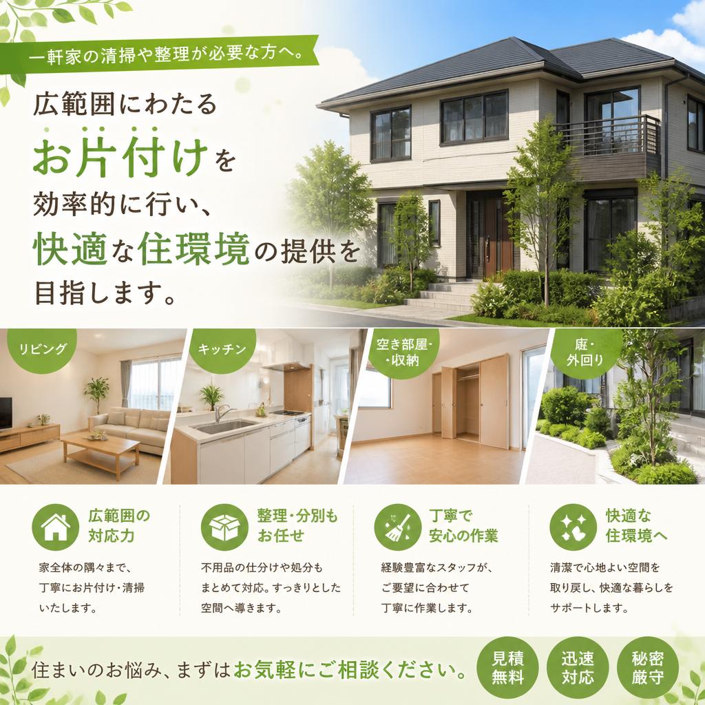 一軒家清掃もお任せ！