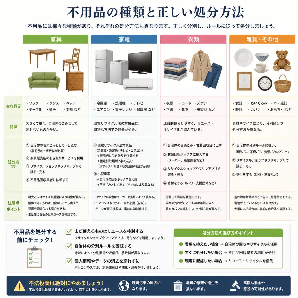 2. 不用品の種類と処分の方法