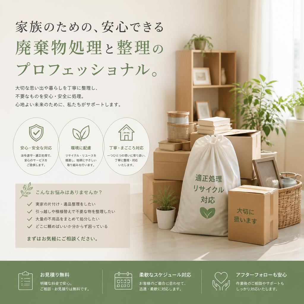 家族のための、安心できる廃棄物処理と整理のプロフェッショナル。