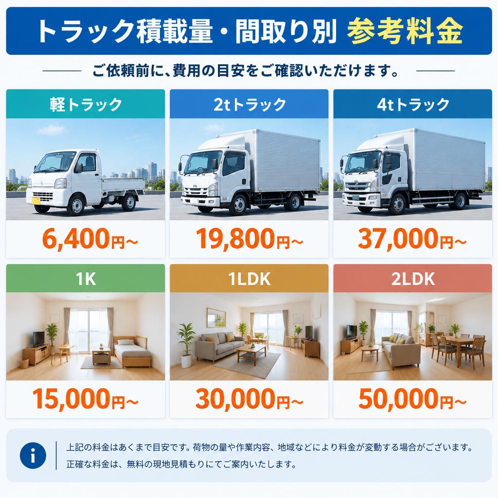 料金相場がひと目で分かる、明朗な目安をご案内